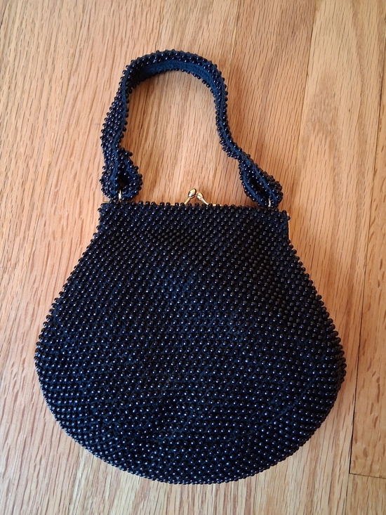 corde bead Handbags - Vintage Corde Bead Women's Black Handbag with Gold Clasp